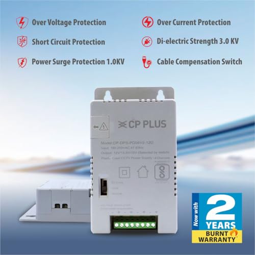 Image of CP PLUS 4 Channel CCTV Power Supply SMPS |12V 3A High Efficiency Adapter with LED Indicators| EMI Filter| Overload & Short Circuit Protection| Use for Video Surveillance Cameras| CP-DPS-PD04V2-12D