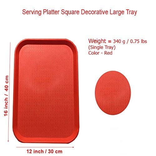Image of Serving Tray Platter Rectangular Shape Plastic Trays for Drink Breakfast Tea Dinner Coffee Salad Food for Dinning Table Home Kitchen 12x16 Inches Red
