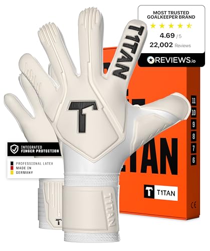 T1TAN Legend White-Out Goalkeeper Gloves with Finger Protection for Training & Match, Kids & Adults, Professional Gloves, 4mm Gecko Grip Adhesive Size 11