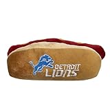 Pets First NFL Detroit Lions HOT Dog Plush Dog & CAT Squeak Toy - Cutest HOT-Dog Snack Plush Toy for Dogs & Cats with Inner Squeaker & Beautiful Football Team Name/Logo, 8 x 5 x 3 Inches