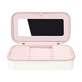 Xiuganpo Joyero Pequeño para Mujeres y Niñas, Joyero Portátil de Piel Sintética con Espejo, Compartimentos Ajustables, Ranuras para Anillos, Panel Extraíble para Pendientes