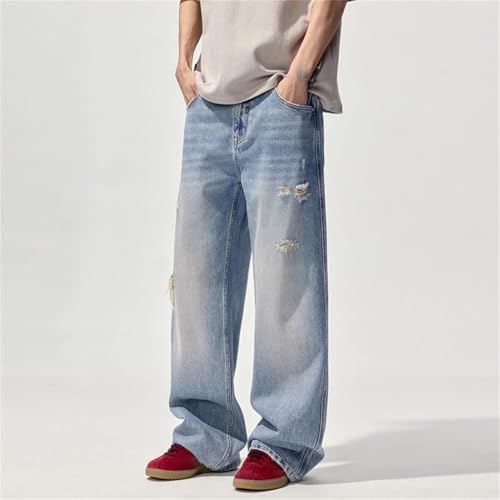 Men's Casual Ripped Denim Jeans, Distressed, Wide Leg Pants, Streetwear Trend3