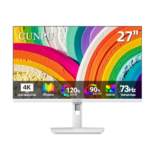 CUNPU 27 Inch 4K White Monitor, 73Hz Refresh Rate, UHD