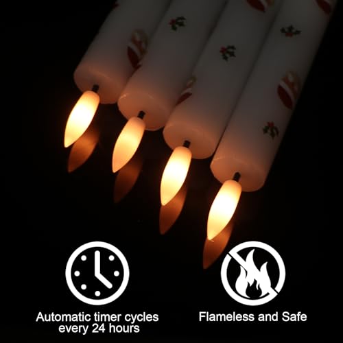 Image of Christmas Flameless Taper Candles with Remote Timer, 4 Pack LED Flickering Candlestick, 9.65 Inch Battery Operated Real Wax Candles with Santa Claus Prints for Christmas Decorations