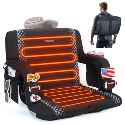 Tourit Heated Stadium Bleacher Seats With Back Support And Cushion，24"Wide 3 Level Heating&6 Modes Massage Bleacher Seat，Dual-Zone Heated Stadium Seats For Outdoor Sports，Black cover
