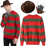 eforpretty Mens Halloween Costume 2025 Knitted Sweater with Brown Hat and Leather Glove Set,M
