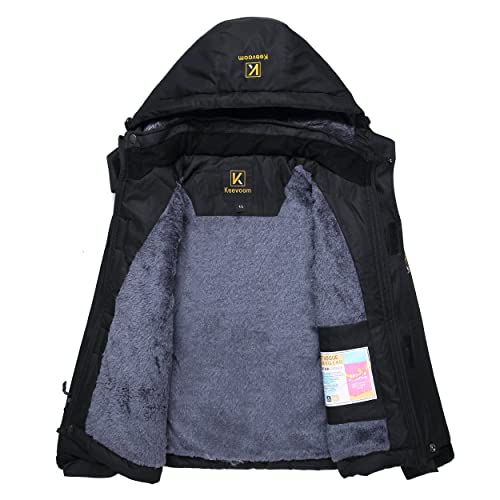 Keevoom Boy's Waterproof Ski Jacket Winter Warm Thick Snow Coat Windproof Fleece Kids Outdoor Hooded Snowboard Jackets(Black,8-9) #TOP2