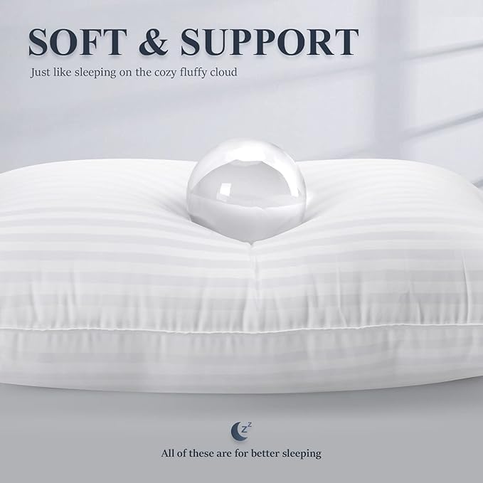 Image of Comfort Nest Microfiber Stripes White Pillows Set 2 | 16 inch x 24 inch Inches | Super Soft, Breathable & Adjustable Bed Pillows for Sleeping | 90 GSM - White Pillow Set of 2 (40cm x 60cm)