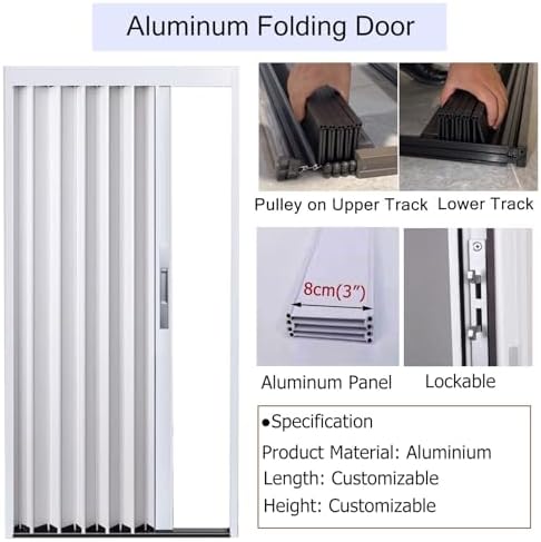 Aluminum Accordion Folding Door with Lock - Space-Saving Sliding Door for Doorways, Laundry Rooms, & Bathrooms - Durable, Stylish, and Easy to Install