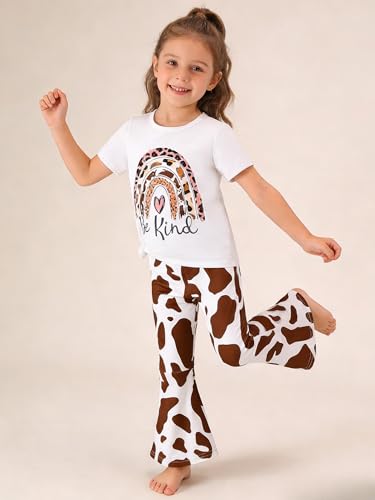 Image of Ayzozuy Kids Toddler Girl Clothes Letter Print Graphic Top + Leopard Print Flare Leg Pants 2PC Summer Clothing Set