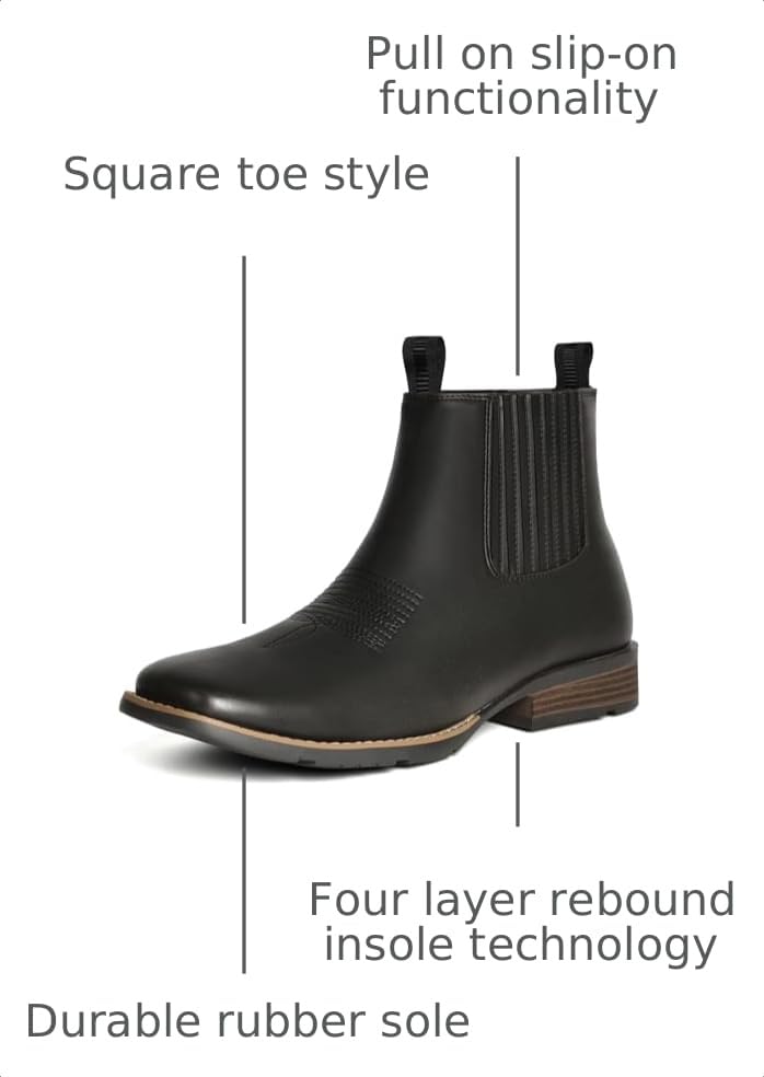 Image of Cowboy Boots For Men Square Toe Ankle Boots