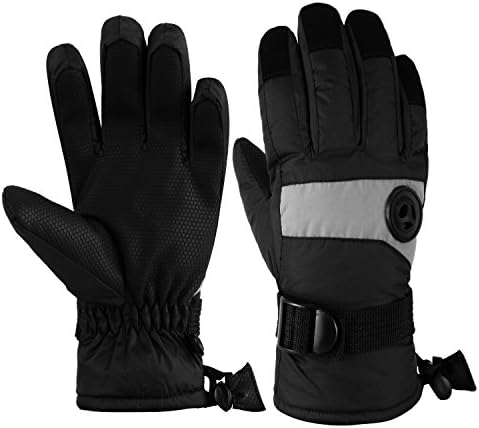 HighLoong Kids Waterproof Ski Snowboard Gloves Thinsulate Lined Winter Cold Weather Gloves for Boys and Girls (Black, 8/9)