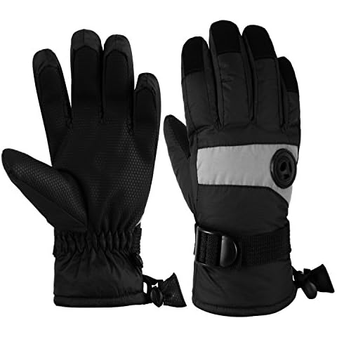HIGHLOONG Kids Waterproof Ski Snowboard Gloves Thinsulate Lined Winter Cold Weather Gloves for Boys and Girls (Black, 6/7) Cover