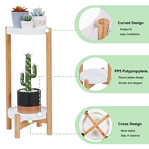 Unho 2-Tier Bamboo Plant Stand: Set Of 2 Flower Pot Display Shelf Holder Nordic Style Potted Planter Rack With White Shelves For Corners Living Room Bedroom Balcony Patio Garden Decor #TOP4