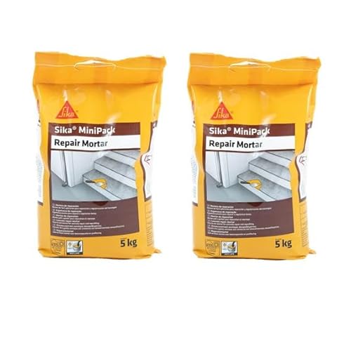 Sika Minipack Mortero de Reparación, listo para su uso, reforzado con microfibras sintéticas para reparar, regenerar reperfilado y regularización de superficies de hormigón, Gris, 5 kg (Paquete de 2)