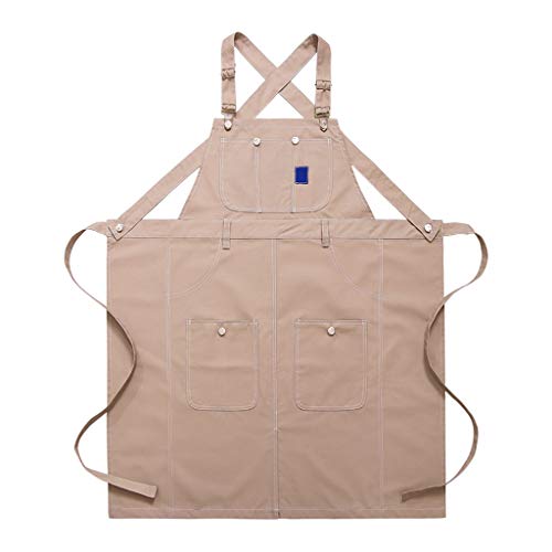 CarrYKT - Delantal de cocina ajustable de lona de algodón con cruce en la parte posterior con bolsillos para mujer y hombre, delantal de cocina con babero, correa ajustable y bolsillos grandes
