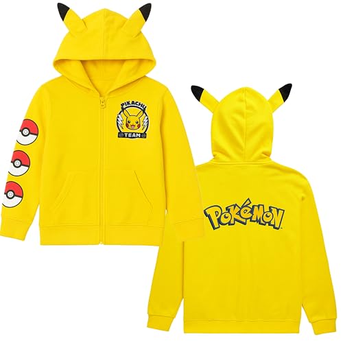 Mad Engine Pokmon Pikachu Costume Hoodie with 3D Ears Long Sleeve Hooded Sweatshirt Boys 6-20 Bright Yellow