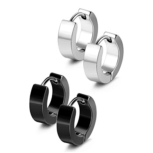 JewelrieShop Men Jewelry Set Huggie Earrings Hinged Hoop Dangle Earrings, Stainless Steel, Hypoallergenic, Urban Hoop Earrings