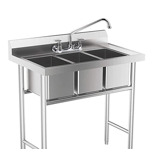 Kwode Commercial Sink Faucet With 14" Swivel Spout 7-9 Adjustable Center Dual Handles Wall Mount Kitchen Faucet Backsplash Mounted On Compartment Sinks For Home Restaurant Industrial #TOP2