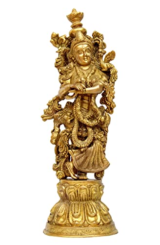 Estatua grande de Radha Krishna de latón 21 pulgadas miniatura 4