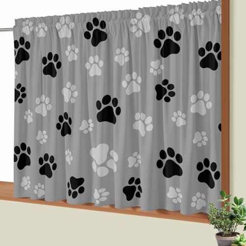 Tuyouixinnen カフェカーテン 小窓用 カーテン 断熱 遮熱 目隠し おしゃれ 北欧 間仕切り 喫茶店 部屋 洗面所 飾り 犬 足跡 爪 可愛い シンプル グレー キッチン 居間 外から見えにくい 100×70cm