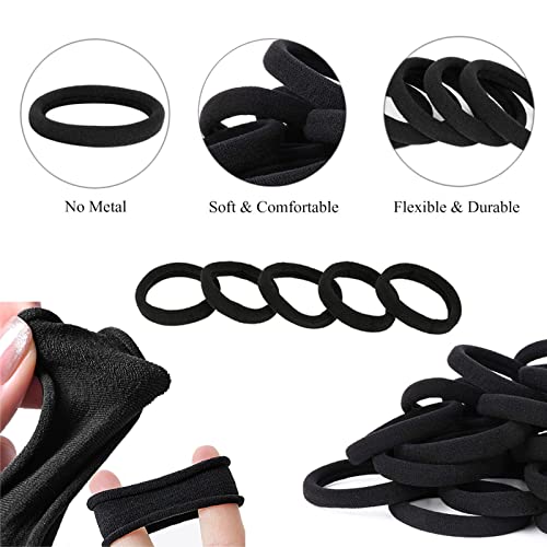 ILamourCar Hair Bands for Women, 50 Pcs Thick Seamless Hair Ties No Damage, Black Hair Bobbles for Women Men Girl, Strong Elastic Ponytail Holders Hair Accessories (Black) - Image 4
