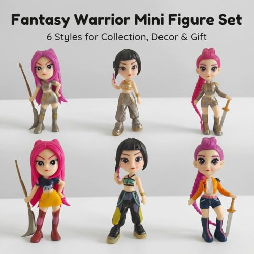 Image of Awestuffs K-POP Demon Action Figures Set of 6 | K-Pop Style Dolls with Unique Outfits & Hair, Desk Decor Figurines, Collectible Toy Set