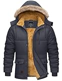 Cotrasen Mens Winter Coats Heavy Warm Winter Parka with Hood Windproof Sherpa Lined Outdoor Hiking Jackets with Pockets Dark Grey XL