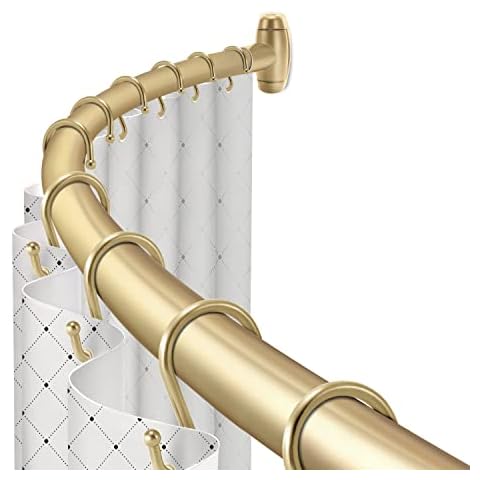 TOPROD Curved Gold Shower Curtain Rod & 12 pcs Gold Double Sided Shower curtain Hooks Cover