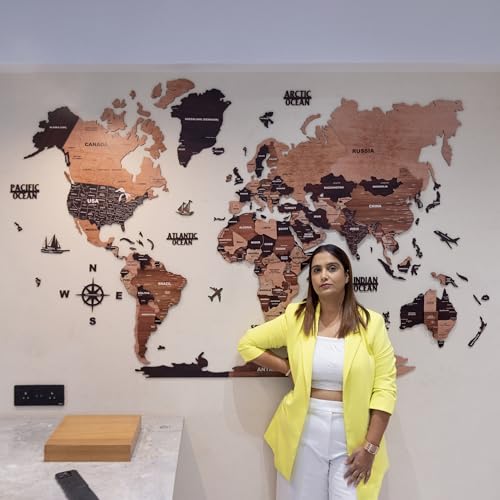 The Map Store 3D Wooden Map for Wall, Wooden Texture, World Map W...