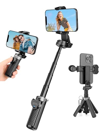 Victiv Mini Palo Selfie Extensible, 3-en-1 Portátil Selfie Stick Tripode para Movil, Tripe Telemovelde Sobremesa con Control Remoto, Soporte Móvil para iPhone 16 15 14 13 12 11 & Android
