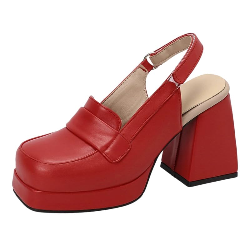 Thick-Soled Square Sandals for Women PU Rubber Sole Breathable Footwear | Red - 39-image-45