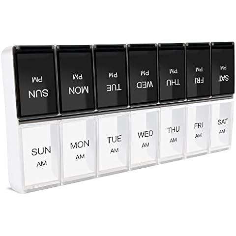 Xducom Pill Organizer 2 Times a Day, Am Pm Weekly 7 Day Pill Case, Large Daily Pill Box, Pill Container 7 Day, Medicine Organizer for Vitamin,Supplements,Medicine (Black & White) Cover