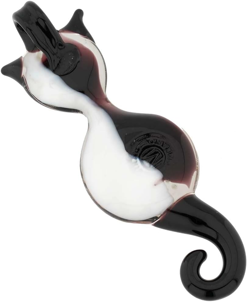 Glass Of Venice Murano Glass Cat Pendant - Black and White