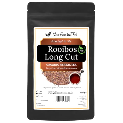 Image of Rooibos Organic Loose Leaf Tea (50g) – Smooth Aromatic Long Cut Rooibos Tea, Redbush Herbal Infusion, Naturally Caffeine Free, Resealable Pouch | Your ExcellenTEA