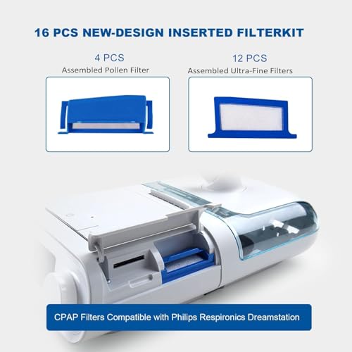Longevity Turtle 16 Pcs CPAP Filters Compatible with DreamStation1, Replacement Filter Kit Includes 4 Pollen Filter and 12 Disposable Ultra-Fine Filters
