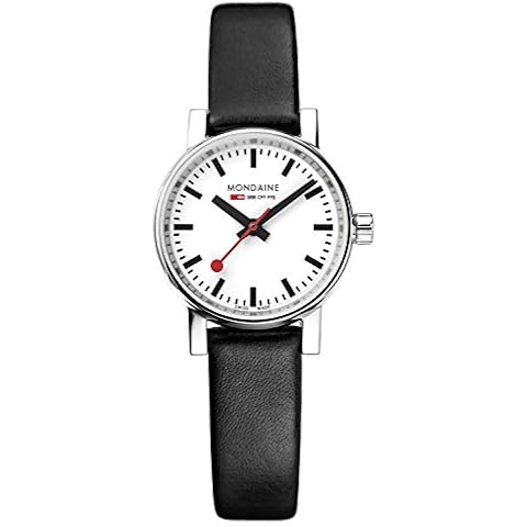 Mondaine Evo2 MSE.26110.LB Womens Watch 26mm - Official Swiss Railways Wrist Watch Black Leather Strap 30m Water Resistant Sapphire Crystal Cover