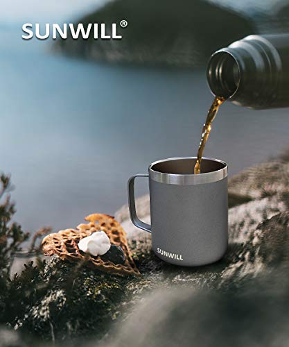 Sunwill 14 Oz Coffee Mug Set, Vacuum Insulated Camping Mug With Lid, Double Wall Stainless Steel Travel Tumbler, Coffee Cup Outdoor, Cool Grey & Rose Gold 2 Pack #TOP6