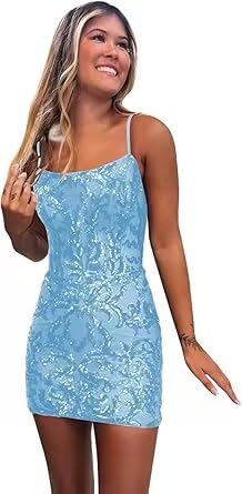 Short Sequin Homecoming Dresses Spaghetti Straps Formal Prom Party Dress Mini Length