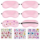 Máscara de Ojos de Niños Suministros de Fiesta de Dormir para Niñas, 6 Paquetes Diy Niños Máscaras de Ojos de Sueño con Pegatinas Coloridas Suministros de Fiesta de Spa Rosa para Niñas Pijama Pamper