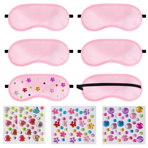 Máscara de Ojos de Niños Suministros de Fiesta de Dormir para Niñas, 6 Paquetes Diy Niños Máscaras de Ojos de con Pegatinas Coloridas Suministros de Fiesta de Spa Rosa para Niñas Pijama Pamper