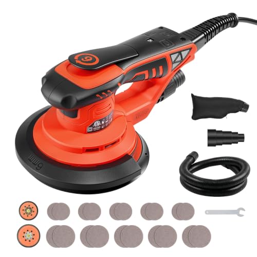 Image of VEVOR 5 & 6-Inch Random Orbital Sander 400W Brushless Orbital Sander, 4000-10000RPM 7 Speeds Electric Palm Sanders with 20PCS Sandpapers, Dust Bag & Vacuum Hose for Woodworking Detailing Sanding