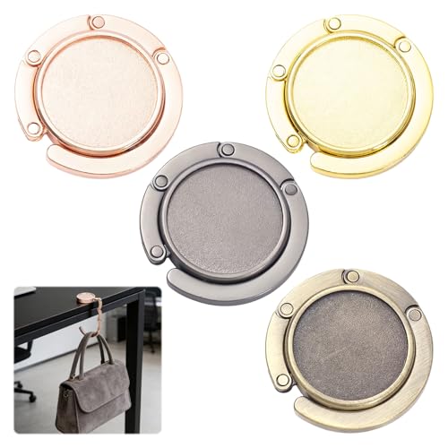 Nretluo Handbag Hook 4 Pcs Foldable Round Purse Bag Hooks for Table Portable Zinc Alloy Handbag Hooks for Tables Suitable Table Desk Restaurant Office Convenient Bag Storage