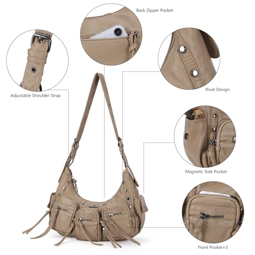 Image of Angel Kiss Hobo Bags Purse for Women Y2K Shoulder Bag Multi Pockets Designer Satchel Studded Handbags with Strap