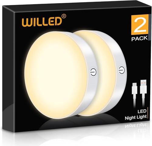 WILLED 2 Stück dimmbare Touch-Lampen, 3000 K, wiederaufladbar, batteriebetrieben, für Schrank, Theke, Küche, Schlafzimmer