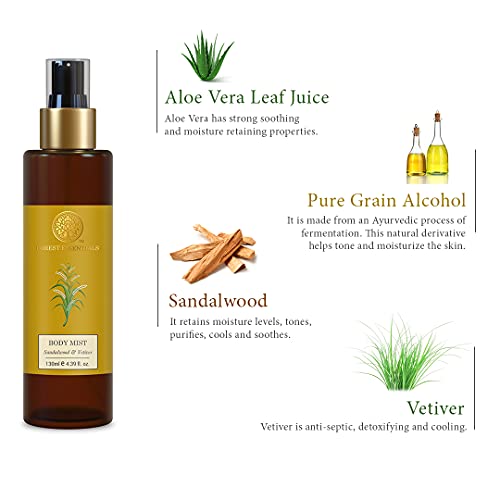 Image of Forest Essentials Fragrant Body Mist Sandalwood & Vetiver | Aloe Vera juice infused Perfume Spray to keep Skin Scented & Hydrated Through the Day (Pack of 2)