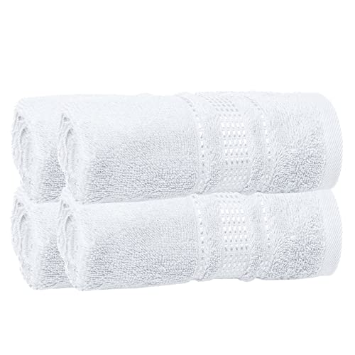 Melissa Linen, 4 Piece Fingertip Towel Set, 100% Turkish Cotton Towels for Body and Face, 12 in x 18 in, Absorbent, Quick Dry, Durable and Soft, Wash Rags for Kitchen, White