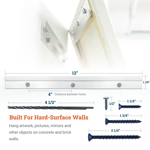 Concrete and Brick Cleat Kit 12 Inch - Z Bar Hanger Supports 100 lbs - Z Clip Mirror Hanging Hardware with Concrete Screws - Thumbnail 3