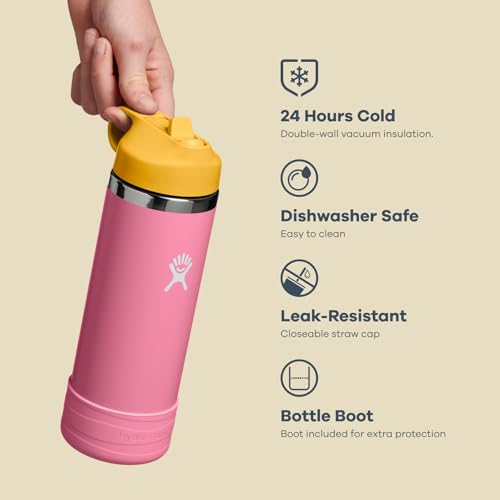 Image of Hydro Flask Kids Water Bottle for School - Stainless Steel and Insulated with Straw Cap - 18 Oz in Seaspray Blue