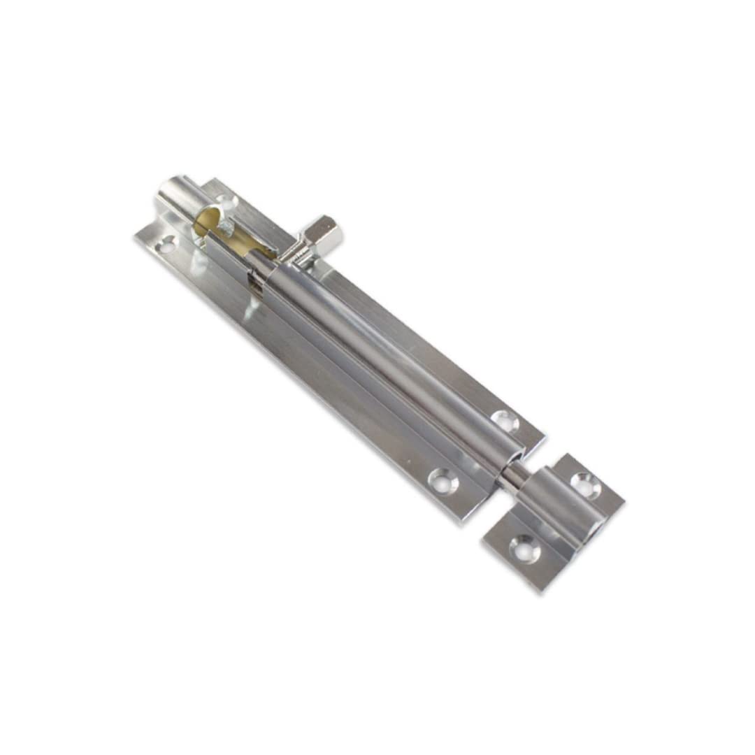 Vibe Silver 25Mm Barrel Bolt Straight 100Mm X 25Mm On Satin Chrome, Surface Mounted Door Bolt, Sliding Door Lock, Lock Bolts For Securing Internal Doors For Bedrooms, Bathrooms, Storage Units And Cupboards